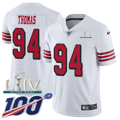 San Francisco 49ers Nike #94 Solomon Thomas White Super Bowl LIV 2020 Rush Youth Stitched NFL Limited 100th Season Jersey